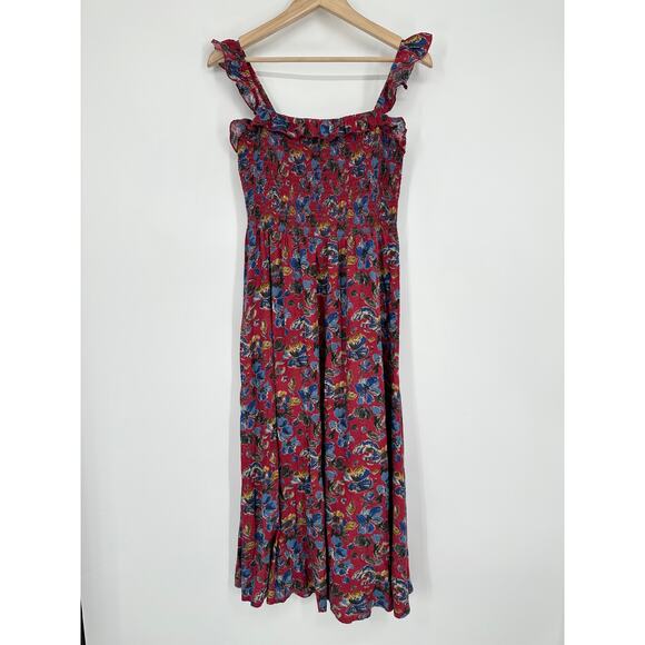 Natural Life Megan Smocked Midi Dress Floral Ruffle Square Neck Sleeveless Boho - Picture 5 of 12